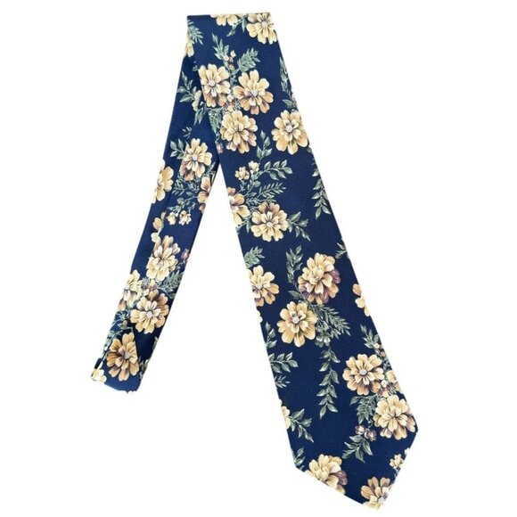 Geoffrey Beene Other - Geoffrey Beene Floral Silk Wide Vintage Tie Blue Cream Business Spring Summer